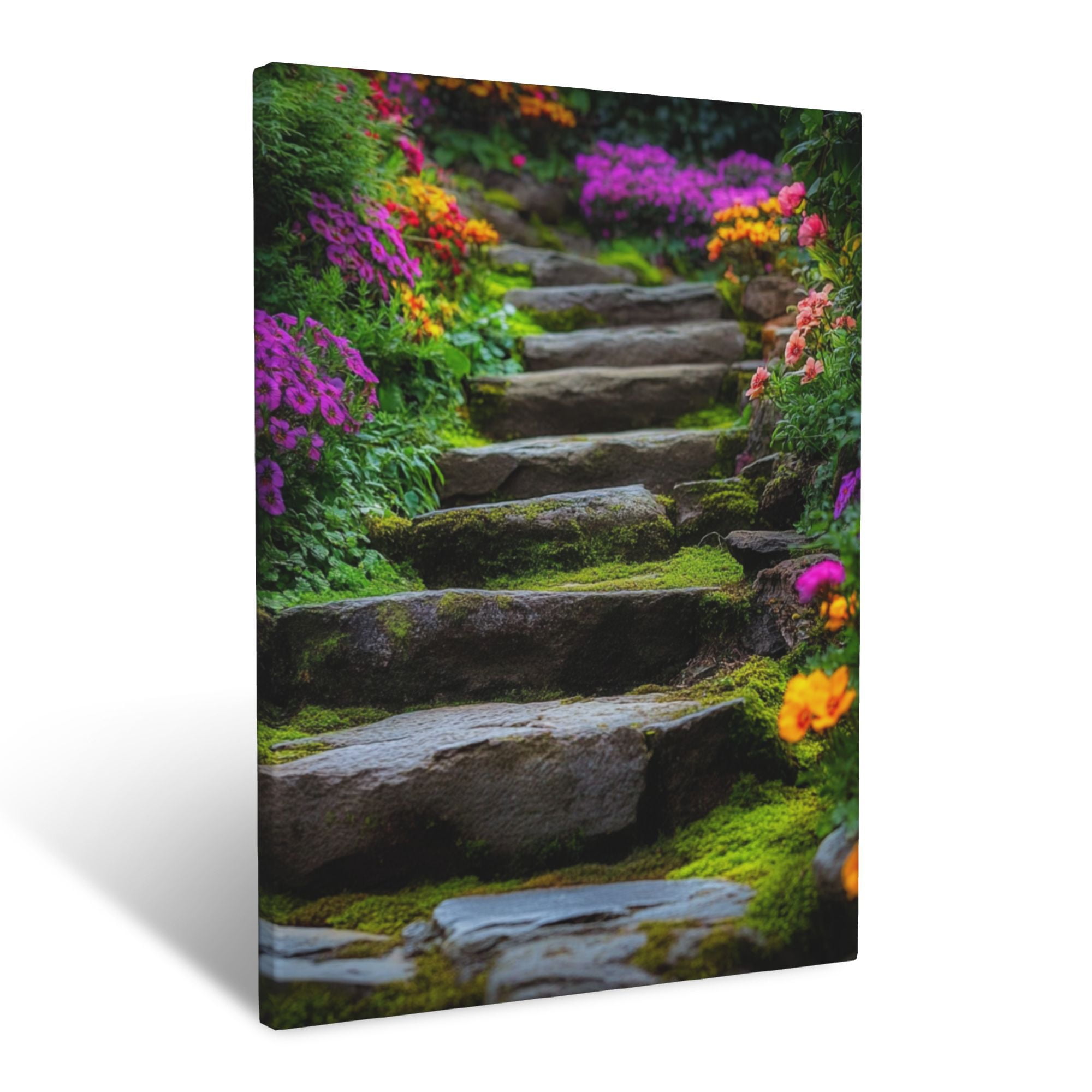 CozyNet Lush, Secret Garden Path With Colorful Blossoms Lining Moss Covered  Stone Steps Wall Art Prints With Frame Canvas Perfect for Living Room \u0026  Bedroom, Ready to Hang, Wall Decor 12\, image size:2000x2000