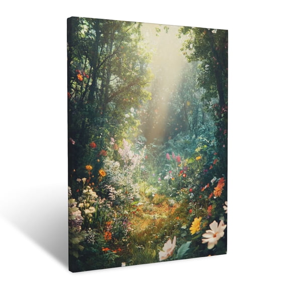 CozyNet Magical Clearing In The Forest, Filled With Luminous Floral Arrangements And Foliage Wall Art Prints With Frame Canvas Perfect for Living Room & Bedroom, Ready to Hang, Wall Decor 12"x16"in
