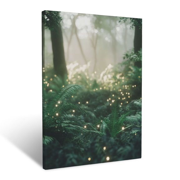 CozyNet Magical Forest Scene With Glowing Bioluminescent Plants & Softly Shimmering Mist Wall Art Prints With Frame Canvas Perfect for Living Room & Bedroom, Ready to Hang, Wall Decor 16"x20"in