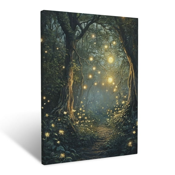 CozyNet Magical Glade Filled With Glowing Moonflowers, Fireflies, And Shimmering Ivy Wall Art Prints With Frame Canvas Perfect for Living Room & Bedroom, Ready to Hang, Wall Decor 12"x16"in