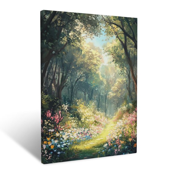 CozyNet Majestic Forest Canopy Framing A Bright, Flower Filled Clearing Wall Art Prints With Frame Canvas Perfect for Living Room & Bedroom, Ready to Hang, Wall Decor 12"x16"in