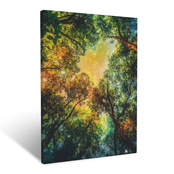 CozyNet Majestic Forest Canopy With Vibrant Foliage And Softly Illuminated Botanical Textures Wall Art Prints With Frame Canvas Perfect for Living Room & Bedroom, Ready to Hang, Wall Decor 12"x16"in
