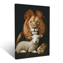 CozyNet A Majestic Lion Lying Peacefully With A Lamb Biblical Imagery Of Harmony & Hope Wall Art Prints With Frame Canvas Perfect for Living Room & Bedroom, Ready to Hang, Wall Decor 12"x16"