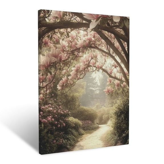 CozyNet Majestic Magnolia Tree Arching Over A Peaceful Garden Path Wall Art Prints With Frame Canvas Perfect for Living Room & Bedroom, Ready to Hang, Wall Decor 12"x16"in