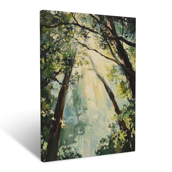 CozyNet Majestic Redwood Canopy View With Sunlight Streaming Through Dense Layers Of Branches Wall Art Prints With Frame Canvas Perfect for Living Room & Bedroom, Ready to Hang, Wall Decor 12"x16"in