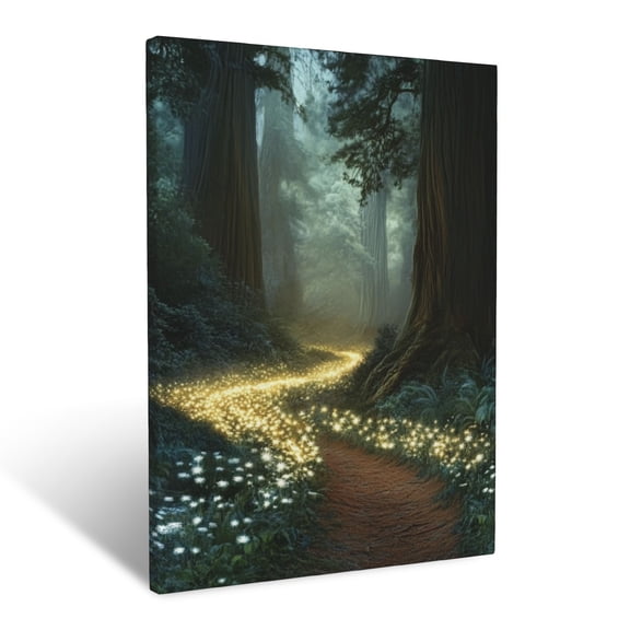 CozyNet Majestic Redwood Path Surrounded By Towering Trees And Softly Glowing Forest Plants Wall Art Prints With Frame Canvas Perfect for Living Room & Bedroom, Ready to Hang, Wall Decor 12"x16"in
