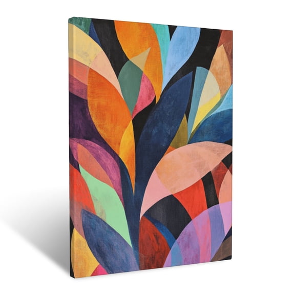 CozyNet Modern Abstract Depiction Of Overlapping Botanical Forms With Vibrant Tonal Shifts Wall Art Prints With Frame Canvas Perfect for Living Room & Bedroom, Ready to Hang, Wall Decor 12"x16"in