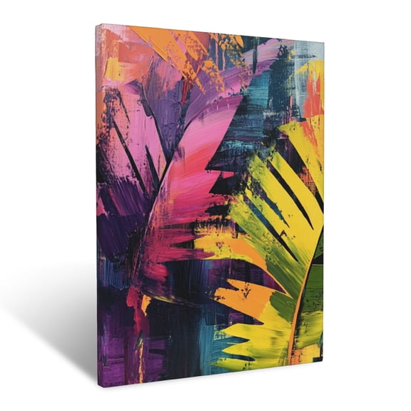 CozyNet Modern Artistic Blend Of Leaf Imprints, Tropical Colors & Bold Abstract Forms Wall Art Prints With Frame Canvas Perfect for Living Room & Bedroom, Ready to Hang, Wall Decor 12"x16"in