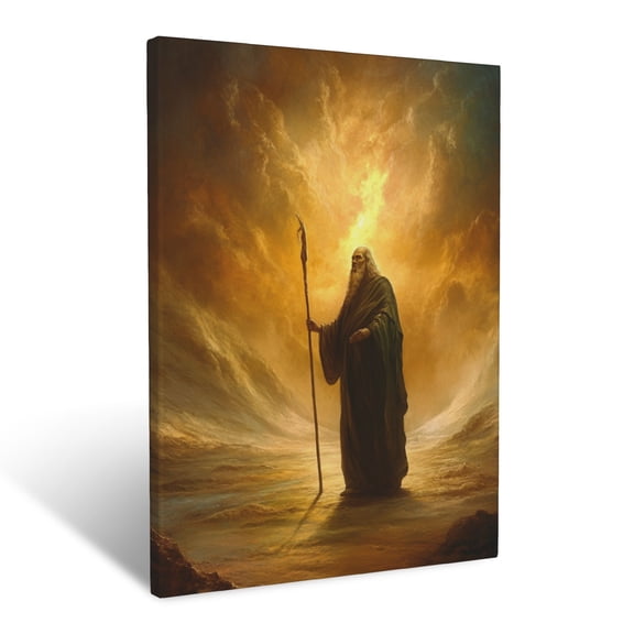 CozyNet Moses Holding Staff In Desert Parting Sea Glowing Under Divine Power Wall Art Prints With Frame Canvas Perfect for Living Room & Bedroom, Ready to Hang, Wall Decor 12"x16"