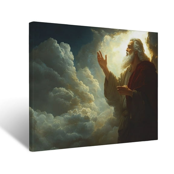 CozyNet Moses Receiving The Commandments, Glowing Divine Light Breaking Through The Clouds Wall Art Prints With Frame Canvas Perfect for Living Room & Bedroom, Ready to Hang, Wall Decor 12"x16"