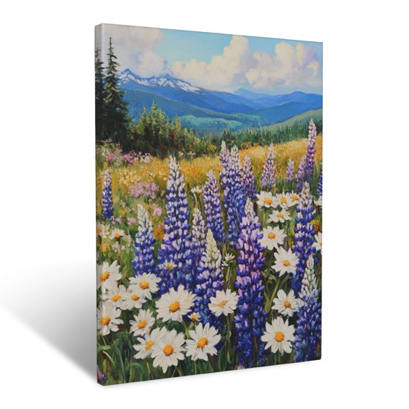 CozyNet Mountain Meadow Bursting With Wild Lupines, Asters & Daisies Wall Art Prints With Frame Canvas Perfect for Living Room & Bedroom, Ready to Hang, Wall Decor 16"x20"in
