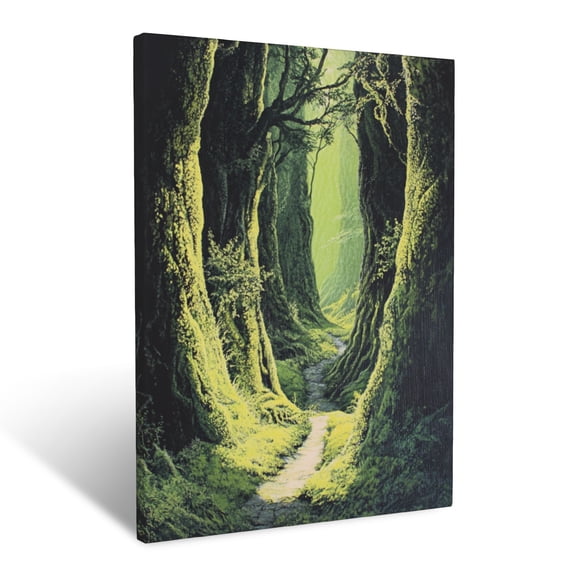 CozyNet Mysterious Forest Landscape With Towering Moss Draped Trees And Ivy Trails Wall Art Prints With Frame Canvas Perfect for Living Room & Bedroom, Ready to Hang, Wall Decor 12"x16"in