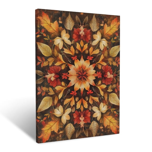 CozyNet Nature Inspired Mandala Created From Overlapping Leaves, Stems & Blossoms Wall Art Prints With Frame Canvas Perfect for Living Room & Bedroom, Ready to Hang, Wall Decor 12"x16"in