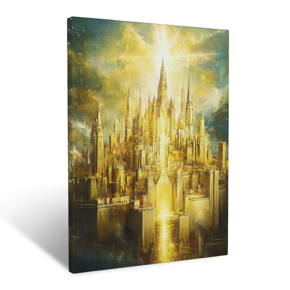 CozyNet New Jerusalem Shining Bright A City Of Gold & Pearls, Radiating God Eternal Glory Wall Art Prints With Frame Canvas Perfect for Living Room & Bedroom, Ready to Hang, Wall Decor 16"x20"