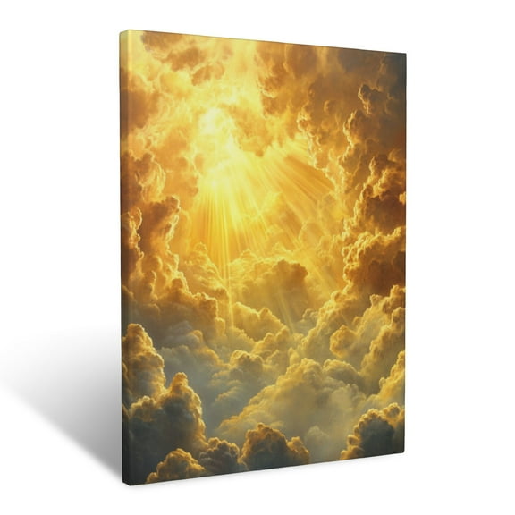 CozyNet Open Gates Of Heaven Radiant Golden Light Streaming Through Magnificent Clouds Wall Art Prints With Frame Canvas Perfect for Living Room & Bedroom, Ready to Hang, Wall Decor 12"x16"