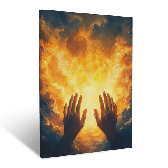 CozyNet Open Hands In Prayer Reaching Toward Radiant Golden Light Breaking Through Clouds Divine Hope Wall Art Prints With Frame Canvas Perfect for Living Room & Bedroom, Wall Decor 12"x16"