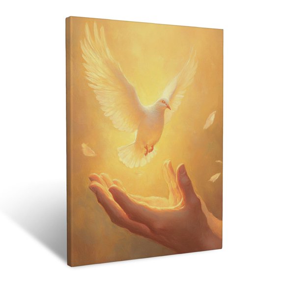 CozyNet Open Hands Releasing A Glowing Dove, Radiant Light And Soft Golden Hues In The Sky Wall Art Prints With Frame Canvas Perfect for Living Room & Bedroom, Ready to Hang, Wall Decor 16"x20"