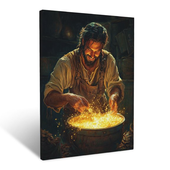 CozyNet The Parable Of The Hidden Treasure Glowing Details & Divine Joy Illustrated Wall Art Prints With Frame Canvas Perfect for Living Room & Bedroom, Ready to Hang, Wall Decor 12"x16"