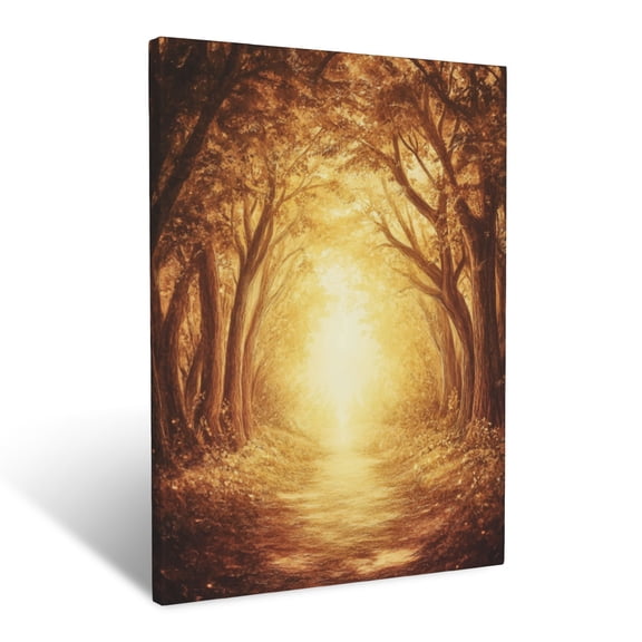 CozyNet Path Through A Glowing Forest Leading To A Radiant Golden Horizon Faith In Journey Wall Art Prints With Frame Canvas Perfect for Living Room & Bedroom, Ready to Hang, Wall Decor 16"x20"