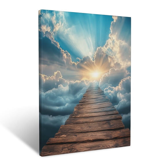 CozyNet A Pathway Leading To Heaven With Light Breaking Through Clouds Wall Art Prints With Frame Canvas Perfect for Living Room & Bedroom, Ready to Hang, Wall Decor 12"x16"