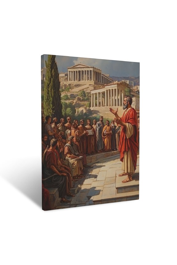 Paul Preaching In Athens Vibrant City Scene & Divine Inspiration Wall Art Prints With Frame Canvas Perfect for Living Room & Bedroom, Ready to Hang, Wall Decor 12"x16"