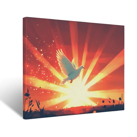 CozyNet Peaceful Dove Flying In Front Of A Glowing Sunburst, Symbolizing Hope Wall Art Prints With Frame Canvas Perfect for Living Room & Bedroom, Ready to Hang, Wall Decor 12"x16"