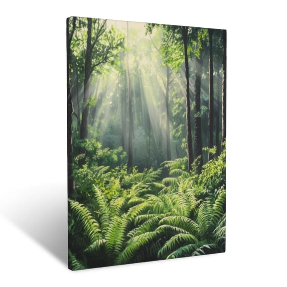CozyNet Peaceful Fern Grove Under The Gentle Dappled Light Of Morning Wall Art Prints With Frame Canvas Perfect for Living Room & Bedroom, Ready to Hang, Wall Decor 12"x16"in