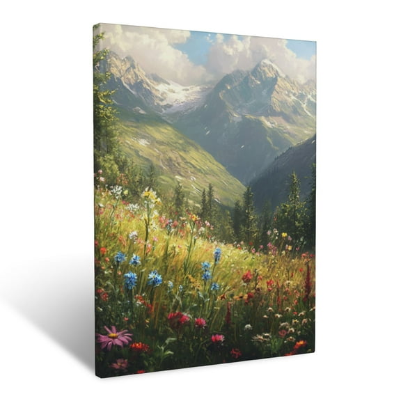 CozyNet Peaceful Mountain Glade Filled With Colorful Wildflowers And Softly Filtered Sunlight Wall Art Prints With Frame Canvas Perfect for Living Room & Bedroom, Ready to Hang, Wall Decor 12"x16"in
