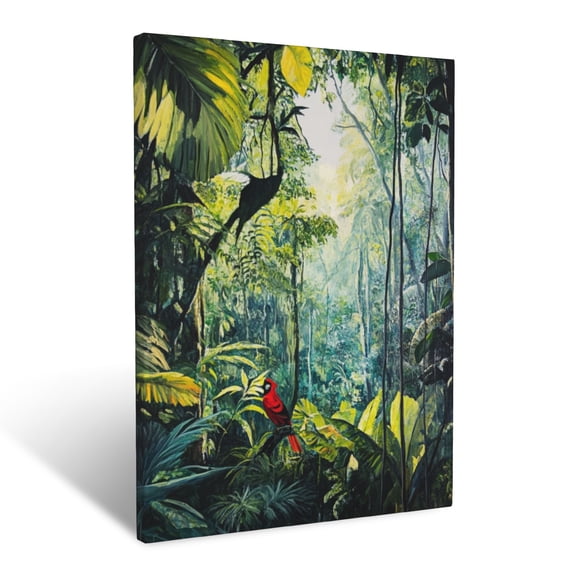 CozyNet Peaceful Rainforest Canopy With Vibrant Layers Of Foliage, Vines & Distant Bird Calls Wall Art Prints With Frame Canvas Perfect for Living Room & Bedroom, Ready to Hang, Wall Decor 12"x16"in