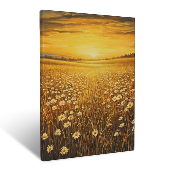 CozyNet Peaceful Sunset Glow Illuminating Golden Wildflower Fields Wall Art Prints With Frame Canvas Perfect for Living Room & Bedroom, Ready to Hang, Wall Decor 12"x16"in
