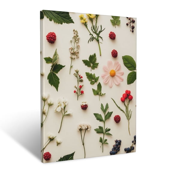 CozyNet Playful Collection Of Botanical Motifs With Berries, Leaves & Scattered Flowers Wall Art Prints With Frame Canvas Perfect for Living Room & Bedroom, Ready to Hang, Wall Decor 16"x20"in