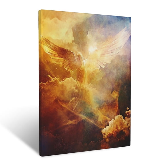 CozyNet A Radiant Angel Guiding A Lost Traveler Through Glowing Clouds Wall Art Prints With Frame Canvas Perfect for Living Room & Bedroom, Ready to Hang, Wall Decor 16"x20"