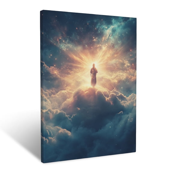 CozyNet A Radiant Angel Standing On A Glowing Cloud Serene Heavenly Guardian & Divine Light Wall Art Prints With Frame Canvas Perfect for Living Room & Bedroom, Ready to Hang, Wall Decor 16"x20"
