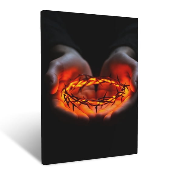 CozyNet Radiant Crown Of Thorns Glowing In Hands Symbol Of Divine Love And Sacrifice Wall Art Prints With Frame Canvas Perfect for Living Room & Bedroom, Ready to Hang, Wall Decor 12"x16"