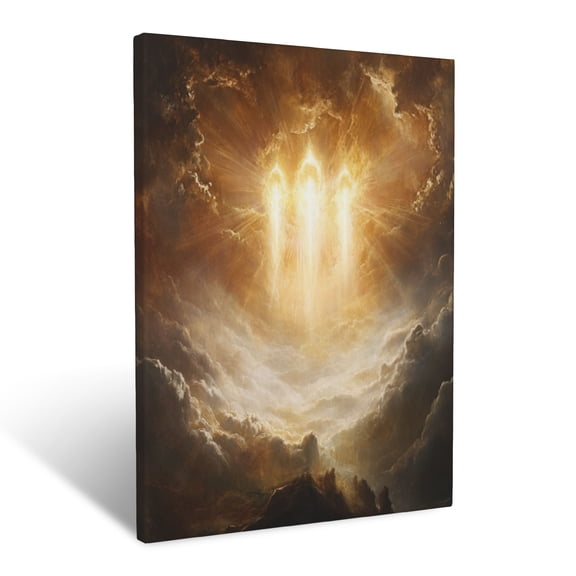 CozyNet A Radiant Depiction Of The Holy Trinity Glowing In A Celestial Scene, Surrounded By Divine Ligh Wall Art Prints With Frame Canvas Perfect for Living Room & Bedroom, Wall Decor 12"x16"