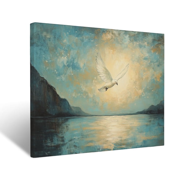 CozyNet Radiant Dove Descending Over Calm Waters, Symbolizing The Holy Spirit Presence Wall Art Prints With Frame Canvas Perfect for Living Room & Bedroom, Ready to Hang, Wall Decor 16"x20"