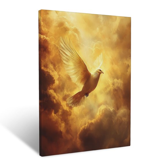 CozyNet A Radiant Dove Descending From Glowing Clouds, Surrounded By Soft Divine Golden Light Wall Art Prints With Frame Canvas Perfect for Living Room & Bedroom, Ready to Hang, Wall Decor 12"x16"