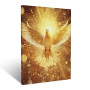 CozyNet A Radiant Dove Descending From The Heavens, Surrounded By Glowing Golden Light Wall Art Prints With Frame Canvas Perfect for Living Room & Bedroom, Ready to Hang, Wall Decor 12"x16"