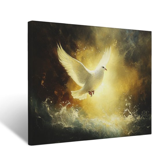CozyNet Radiant Dove Glowing Above Glowing Stormy Waters Peaceful Image Symbolizing Hope, Renewal & F Wall Art Prints With Frame Canvas Perfect for Living Room & Bedroom, Wall Decor 12"x16"