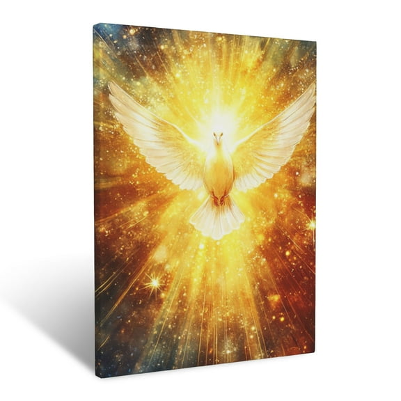 CozyNet Radiant Holy Spirit Descending Glowing Dove Amidst Brilliant Golden Beams Wall Art Prints With Frame Canvas Perfect for Living Room & Bedroom, Ready to Hang, Wall Decor 16"x20"