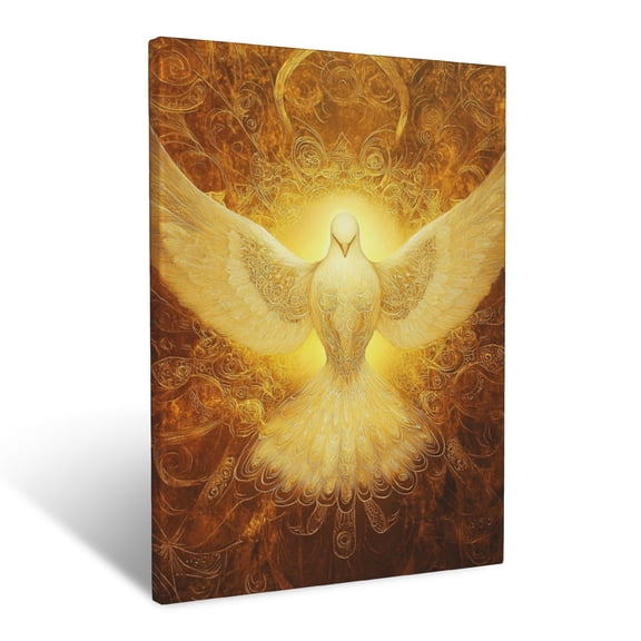 CozyNet A Radiant Holy Spirit Dove Surrounded By Intricate Golden Patterns Spiritual Glow Wall Art Prints With Frame Canvas Perfect for Living Room & Bedroom, Ready to Hang, Wall Decor 16"x20"
