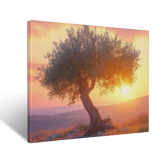 CozyNet Radiant Olive Tree Glowing Softly Under A Glowing Sunrise Peaceful Image Symbolizing Peace & Wall Art Prints With Frame Canvas Perfect for Living Room & Bedroom, Wall Decor 12"x16"