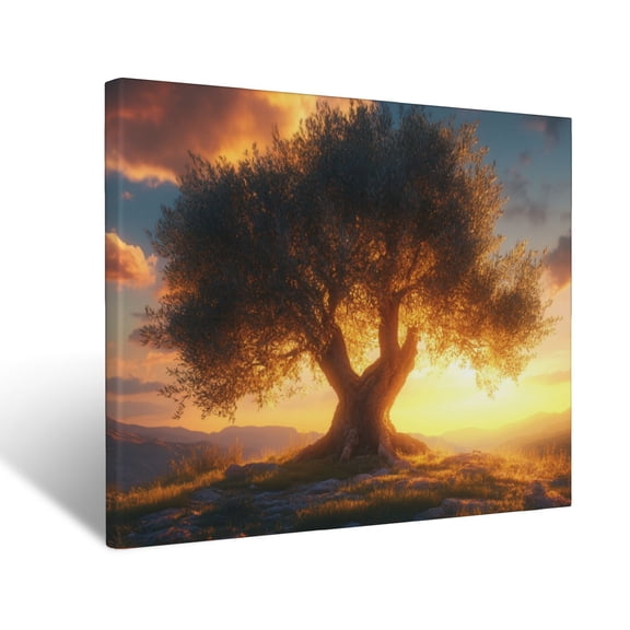 CozyNet Radiant Olive Tree Glowing Softly With Glowing Golden Light Under Twilight Peaceful Symbol Of Wall Art Prints With Frame Canvas Perfect for Living Room & Bedroom, Wall Decor 12"x16"