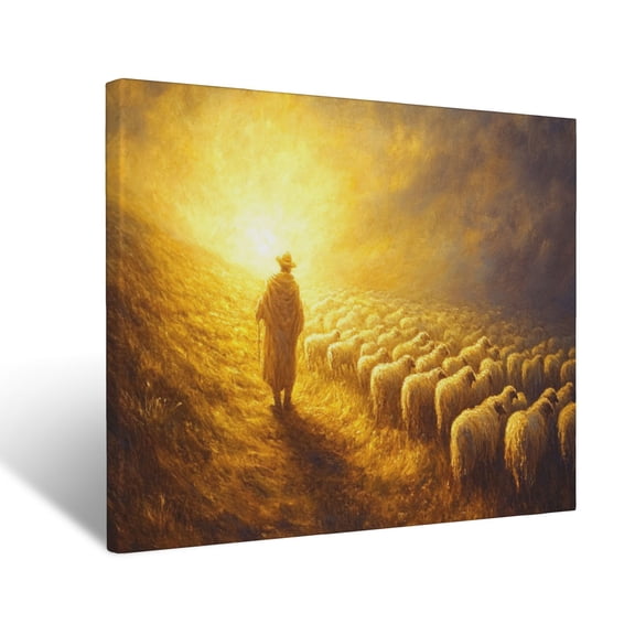 CozyNet Radiant Shepherd Glowing Beside A Glowing Flock In Twilight Peaceful Scene Symbolizing Love & Wall Art Prints With Frame Canvas Perfect for Living Room & Bedroom, Wall Decor 12"x16"