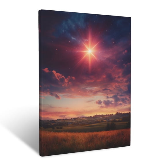 CozyNet Radiant Star Of Bethlehem Glowing Brightly Over A Peaceful Countryside Under A Serene Sky Hol Wall Art Prints With Frame Canvas Perfect for Living Room & Bedroom, Wall Decor 12"x16"