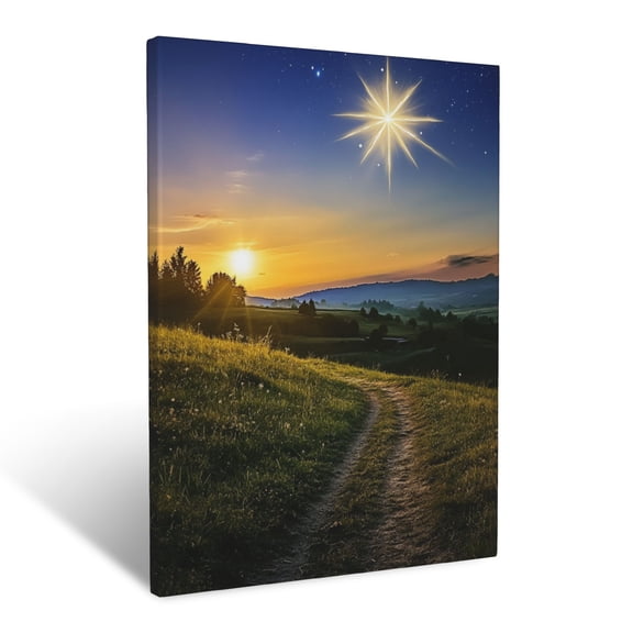 CozyNet Radiant Star Of Bethlehem Shining Brightly Over The Serene Countryside Divine Guidance Wall Art Prints With Frame Canvas Perfect for Living Room & Bedroom, Ready to Hang, Wall Decor 12"x16"