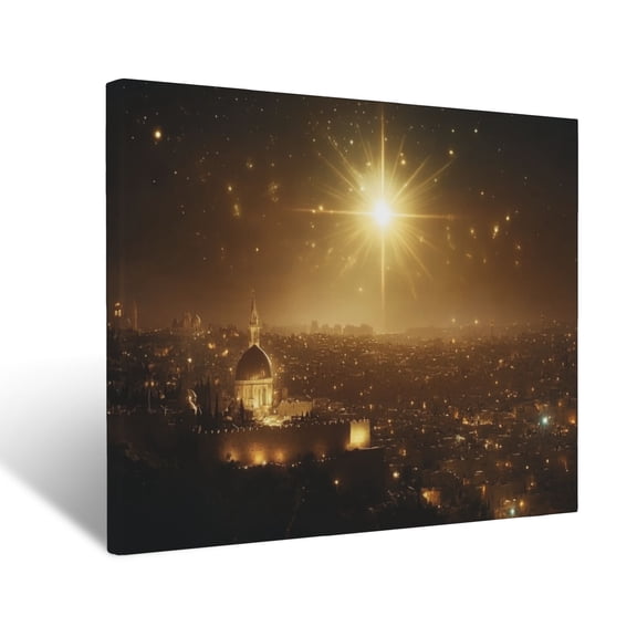 CozyNet Radiant Star Shining Over Bethlehem, With The City Glowing Under Its Divine Light Wall Art Prints With Frame Canvas Perfect for Living Room & Bedroom, Ready to Hang, Wall Decor 12"x16"