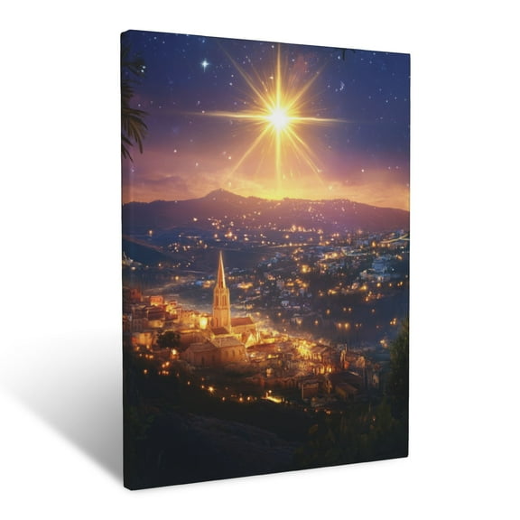 CozyNet Radiant Star Shining Over Bethlehem With Glowing Light Surrounding The Holy City Peace Wall Art Prints With Frame Canvas Perfect for Living Room & Bedroom, Ready to Hang, Wall Decor 12"x16"