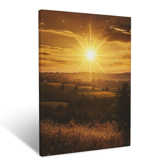 CozyNet Radiant Star Shining Brightly Over A Serene Countryside Under A Glowing Golden Sky Symbol Of Wall Art Prints With Frame Canvas Perfect for Living Room & Bedroom, Wall Decor 12"x16"