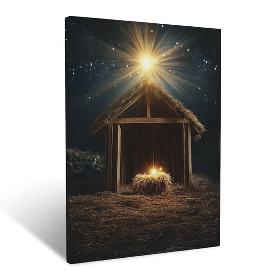 CozyNet Radiant Star Shining Brightly Over A Tranquil Manger Surrounded By Glowing Light Birth Of Sal Wall Art Prints With Frame Canvas Perfect for Living Room & Bedroom, Wall Decor 12"x16"